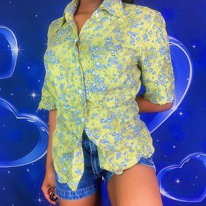 bubbles green button down